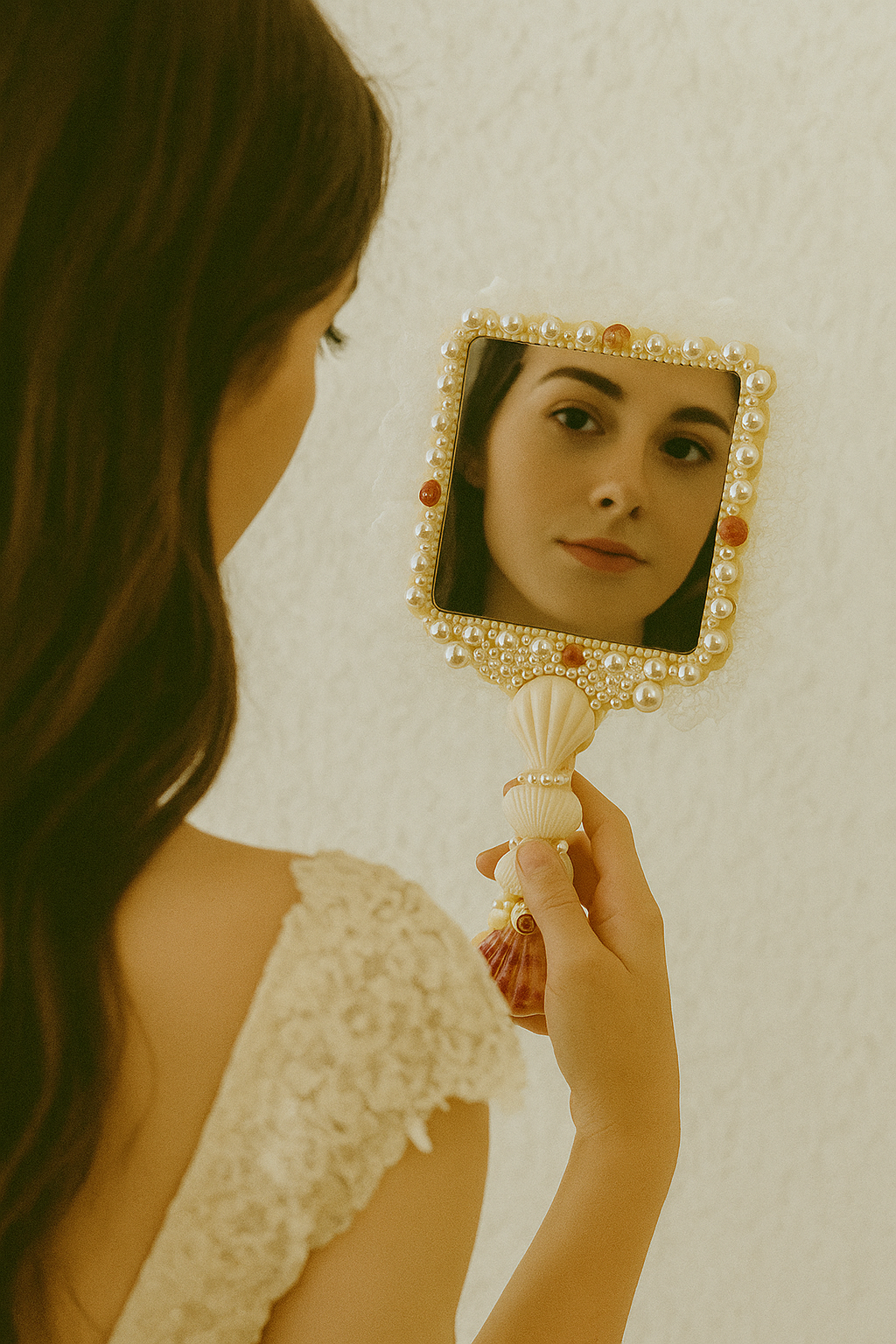 Mermaid Mirror with Floral Trim - Square