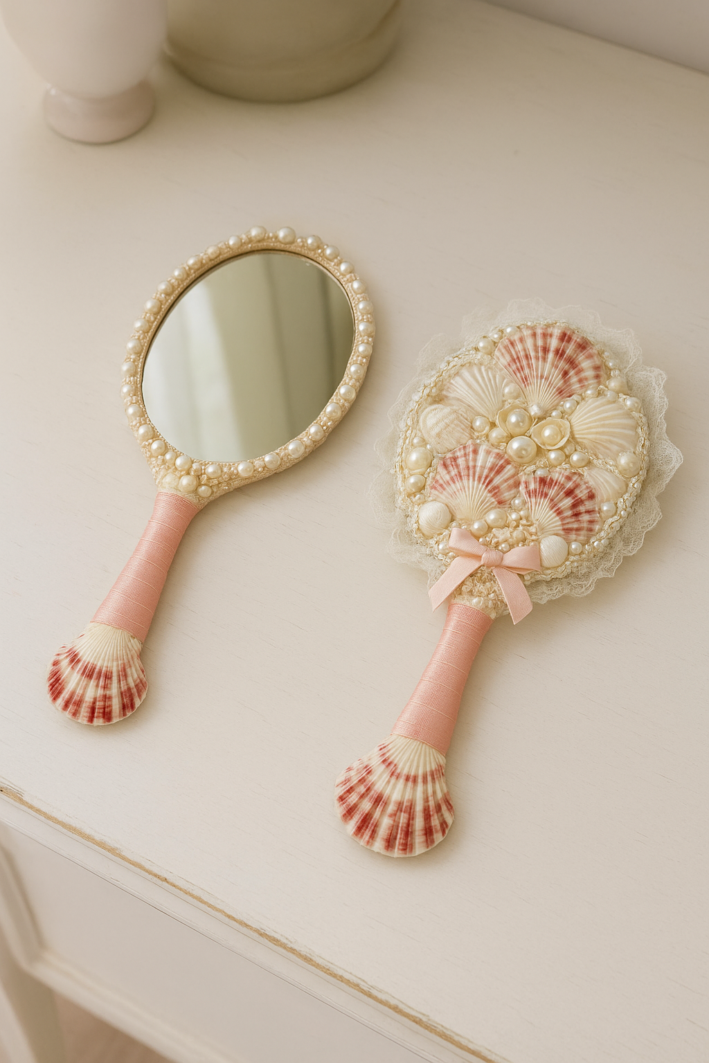 Mermaid Mirror with Floral Trim_10x6 inches