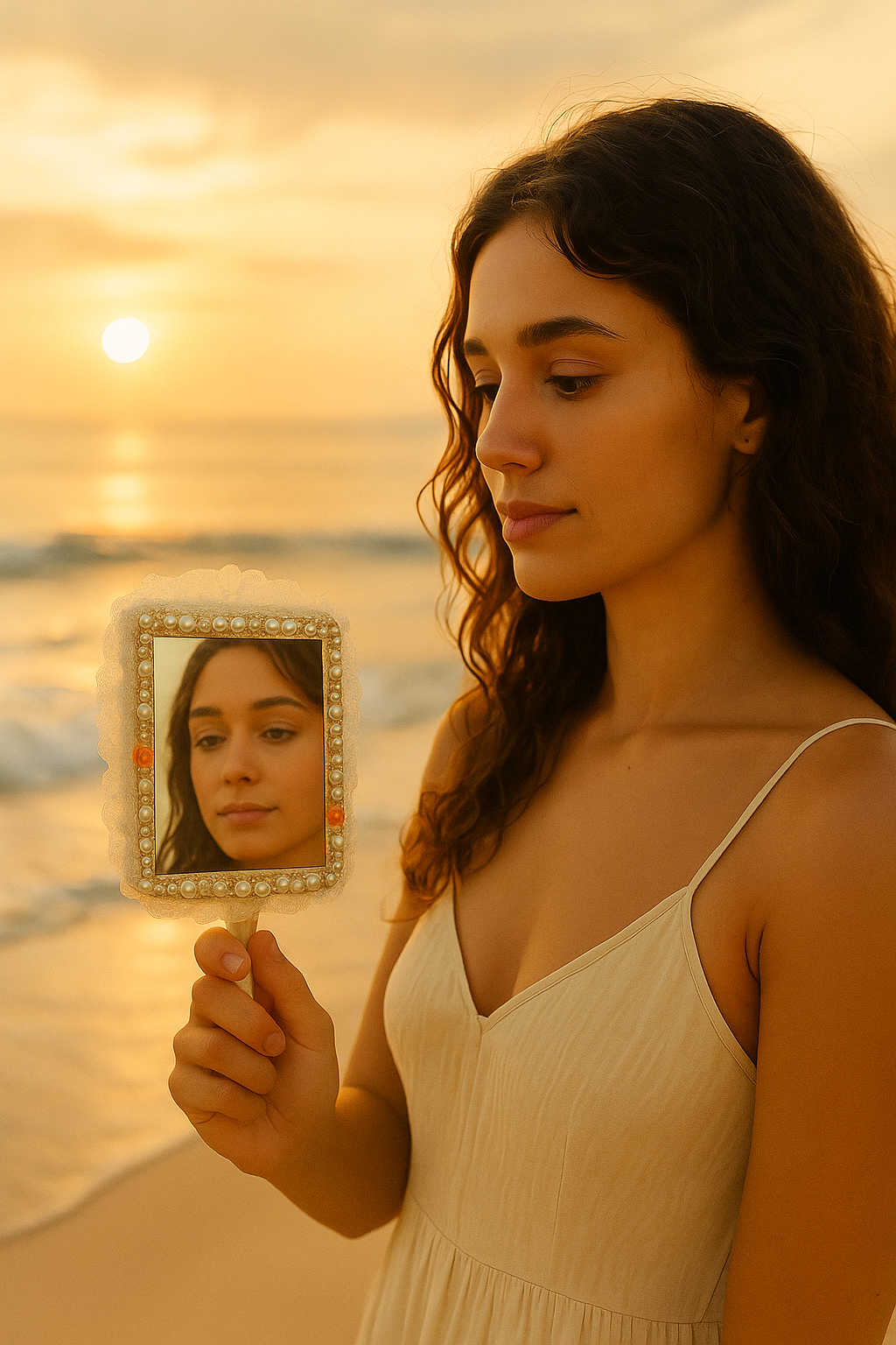 Mermaid Mirror with Floral Trim - Square