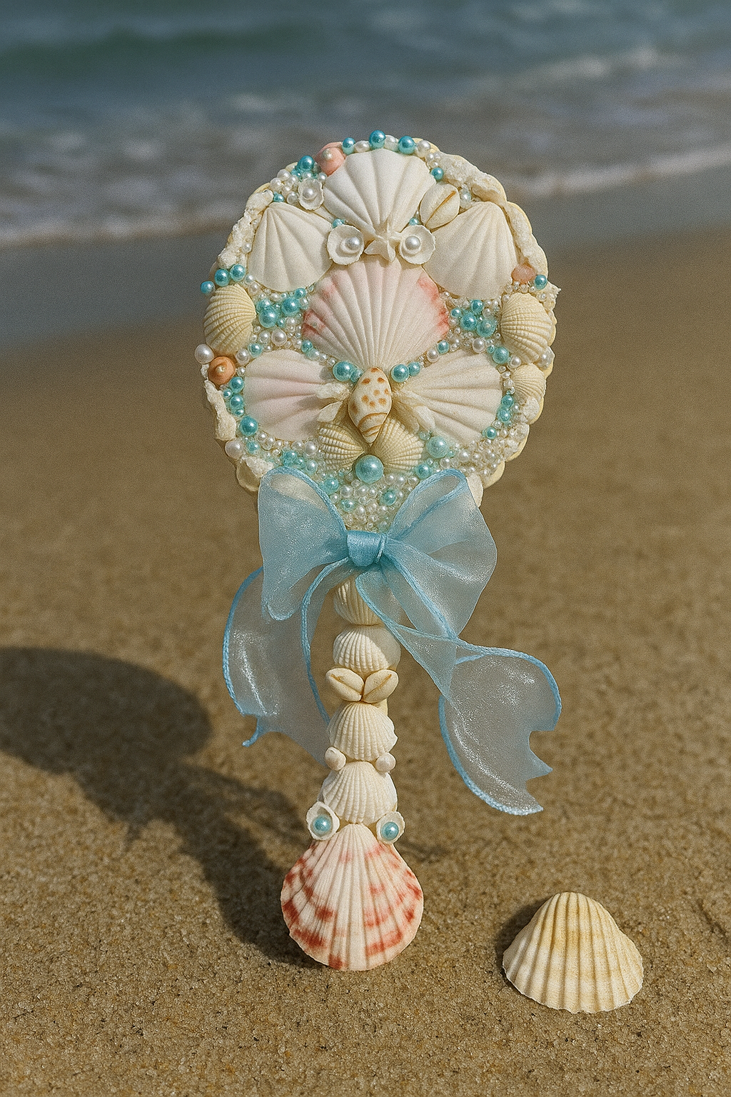 Mermaidcore Seashell Mirror with Bow - 10x6 inches