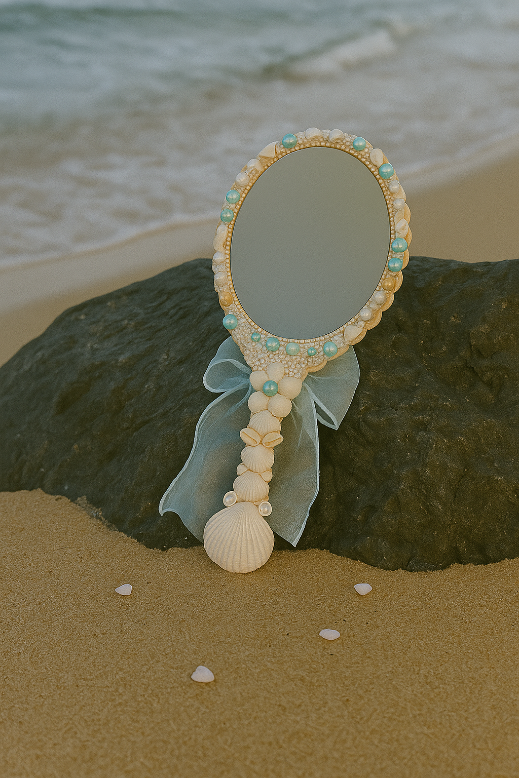 Mermaidcore Seashell Mirror with Bow - 10x6 inches