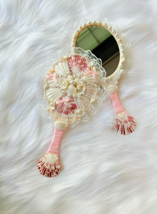 Mermaid Mirror with Floral Trim_10x6 inches