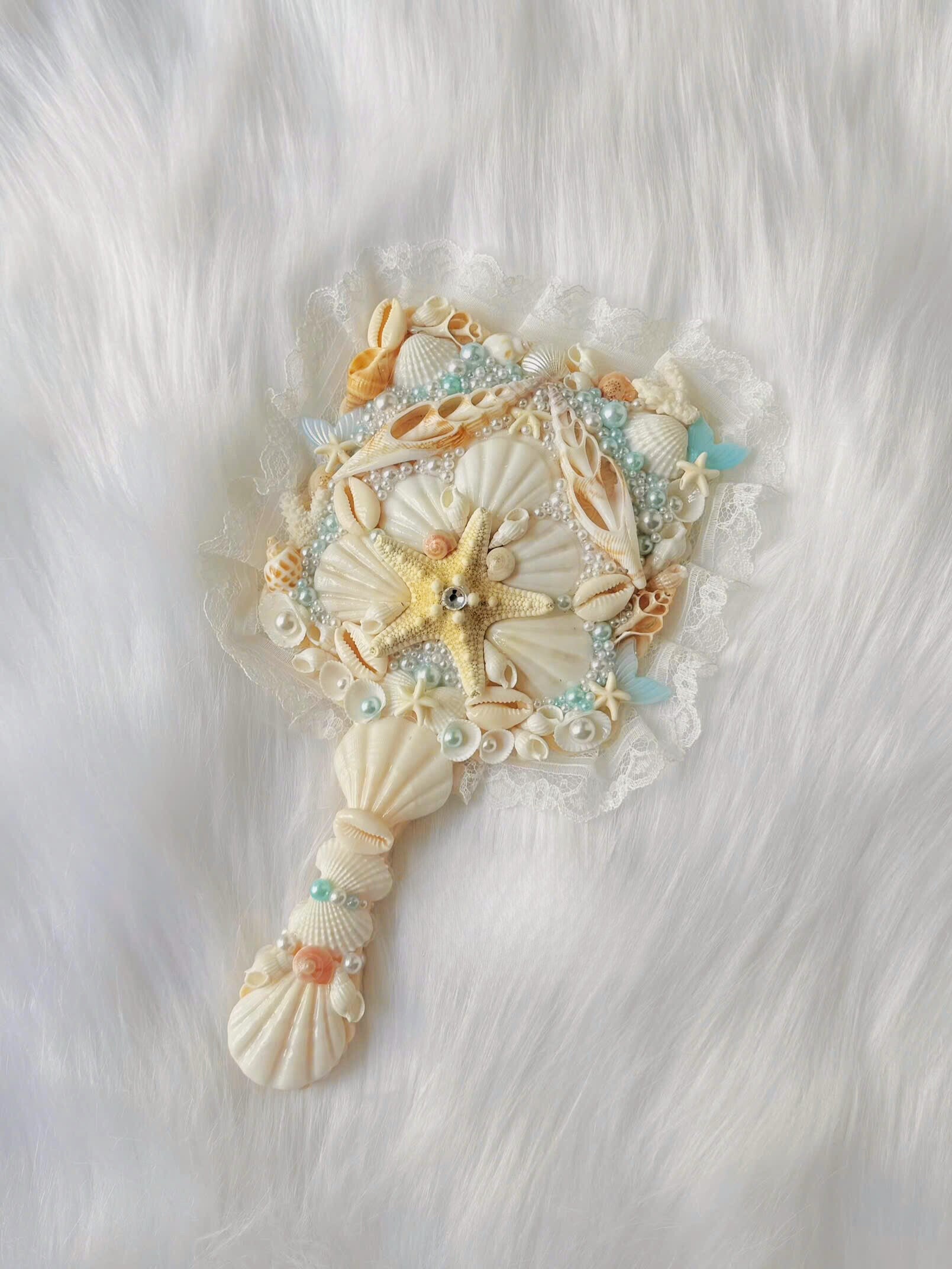 Mermaid Mirror with Floral Trim - Square